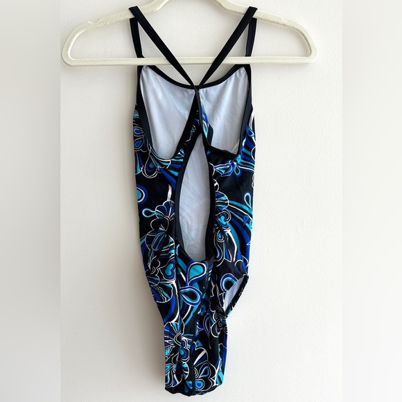 TYR Durafast Floral Blue and Black One Piece Swimsuit, Size 34 S - Picture 9 of 16